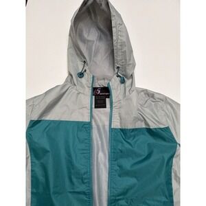 i5 Apparel Hooded Windbreaker Jacket Womens L Teal Gray Lightweight Zip.    5014